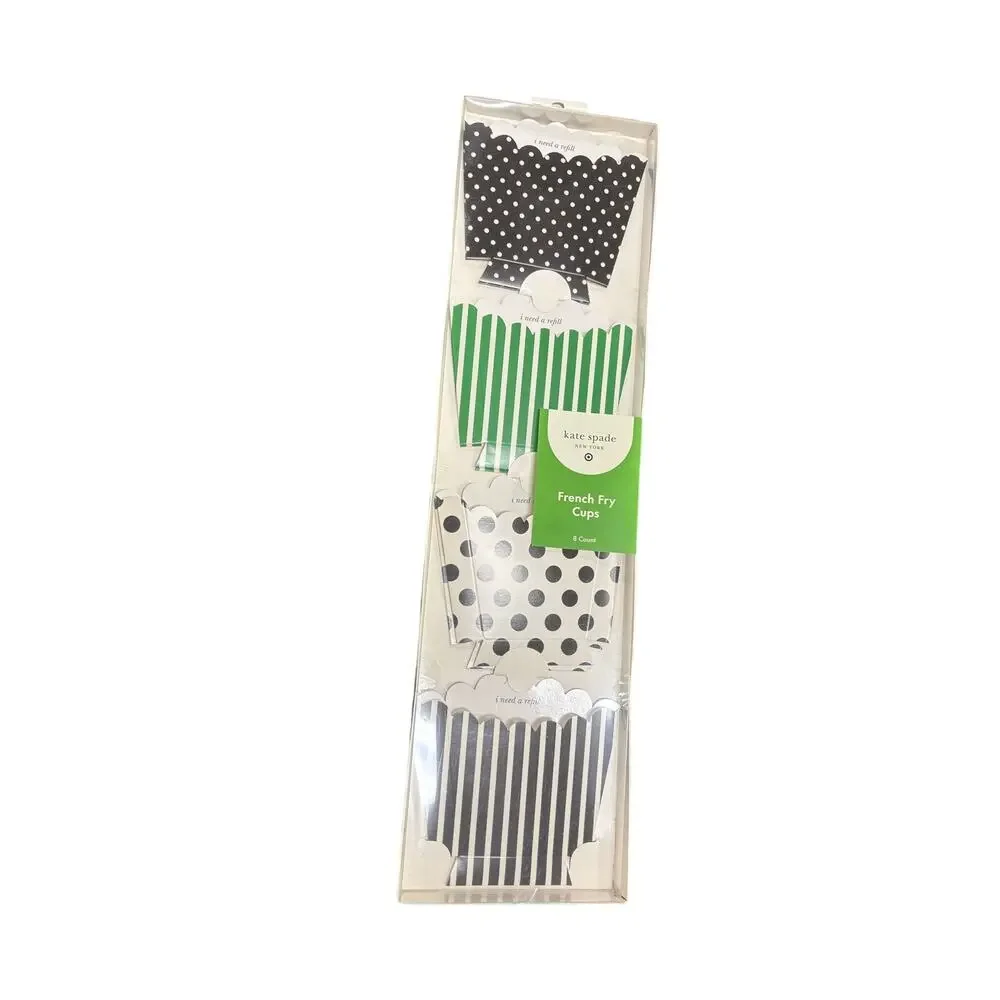 Kate Spade Paper French Fry cups 8/pack black white 4 packs total or 32 cups